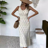 Vestido de punto sin espalda de color sólido con aberturas y aberturas para vacaciones
